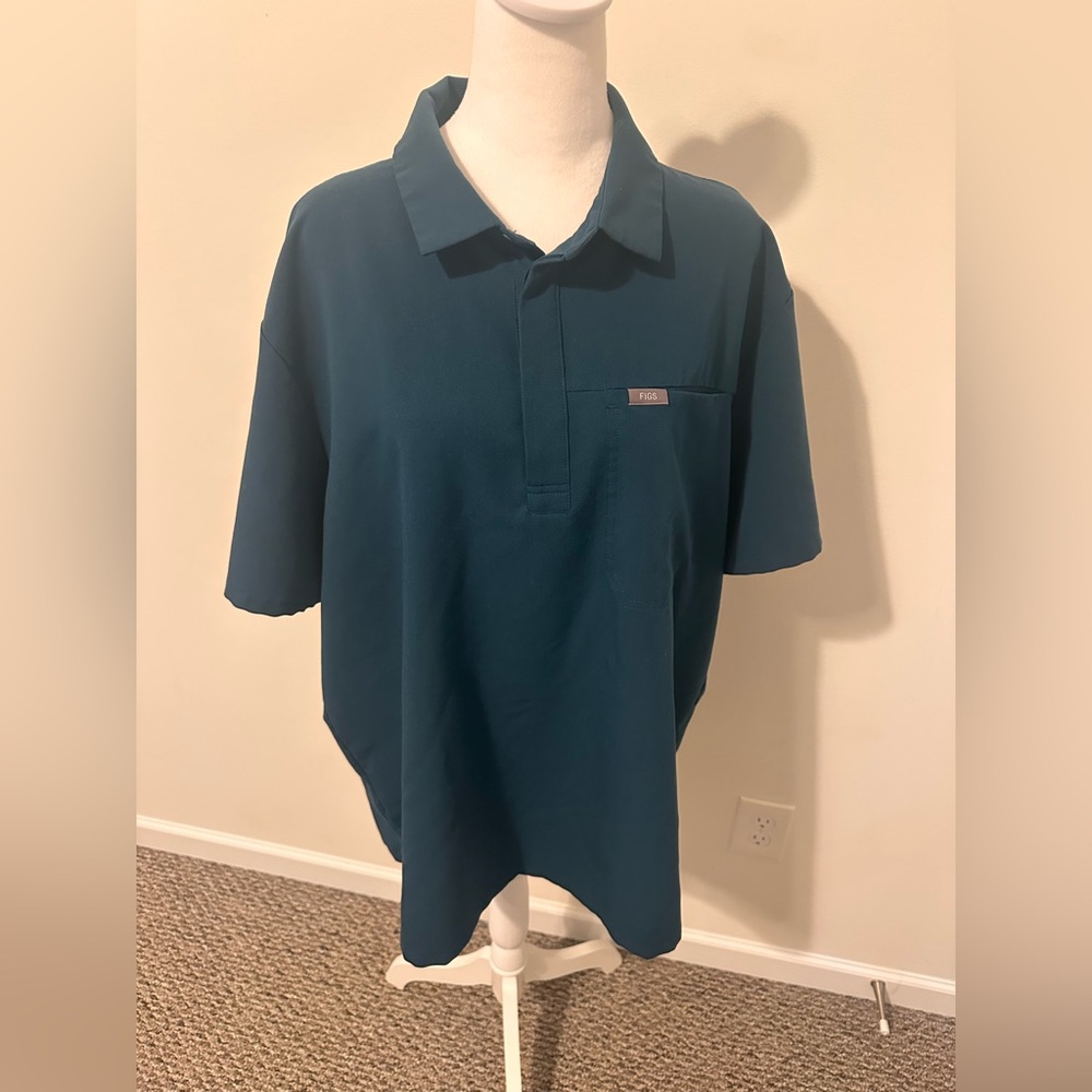 FIGS Men’s Caribbean Blue Polo Scrub Shirt Size XXL
